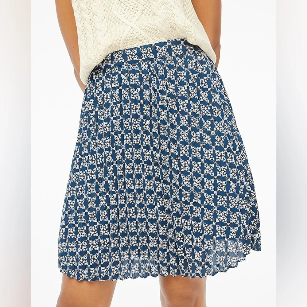 NEW J. Crew Size 10 Pleated Mini Skirt Seaport Blue Autumn Lined Print Preppy